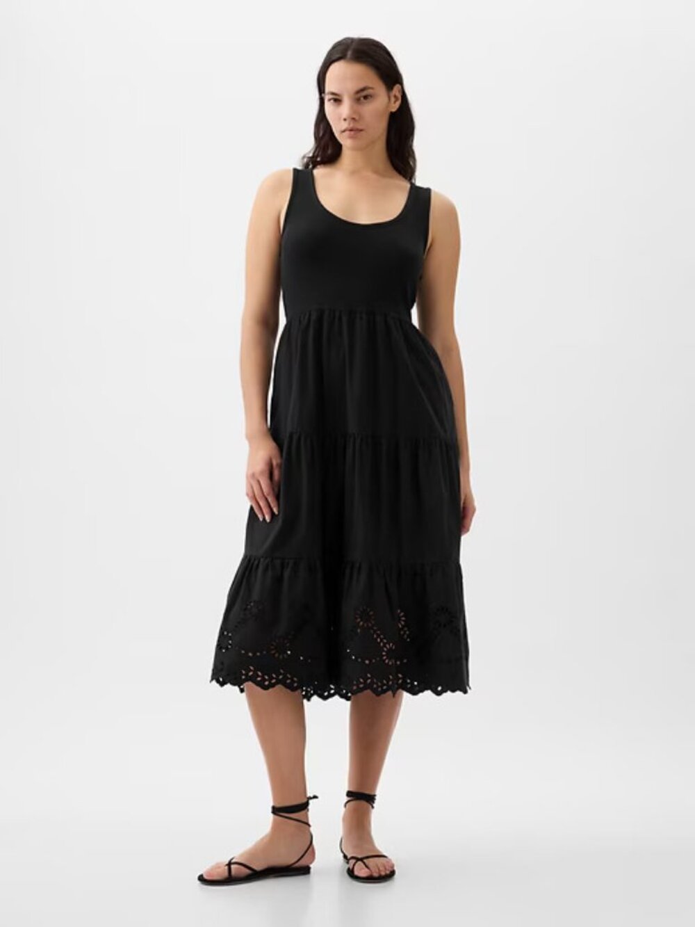 Black Eyelet Cotton Dress - Medium